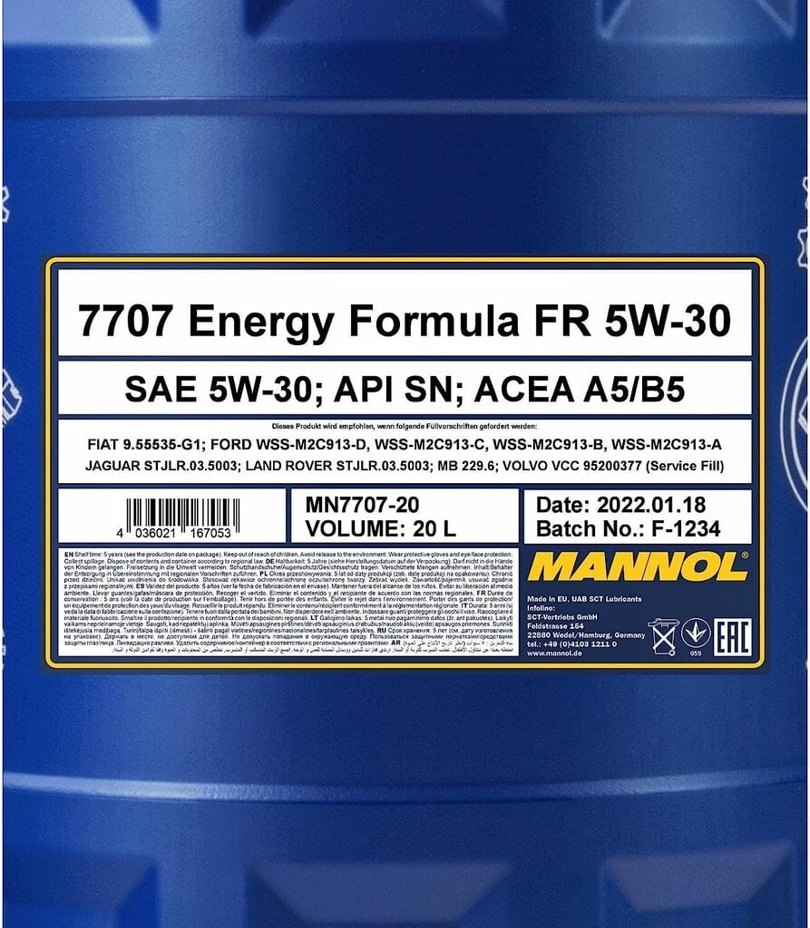 Mootoriõli Mannol 7707 O.E.M Ford Volvo 5W-30, 20 l hind ja info | Mootoriõlid | kaup24.ee
