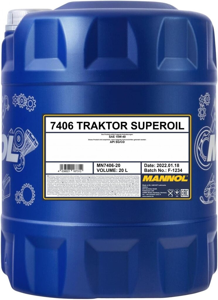 Mannol Tractor Superoil API CD Motorenöl, 20 Liteerit hind ja info | Mootoriõlid | kaup24.ee