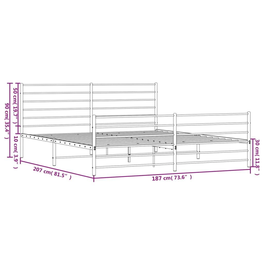 vidaXL metallist voodiraam peatsi ja jalutsiga, must, 180x200 cm hind ja info | Voodid | kaup24.ee