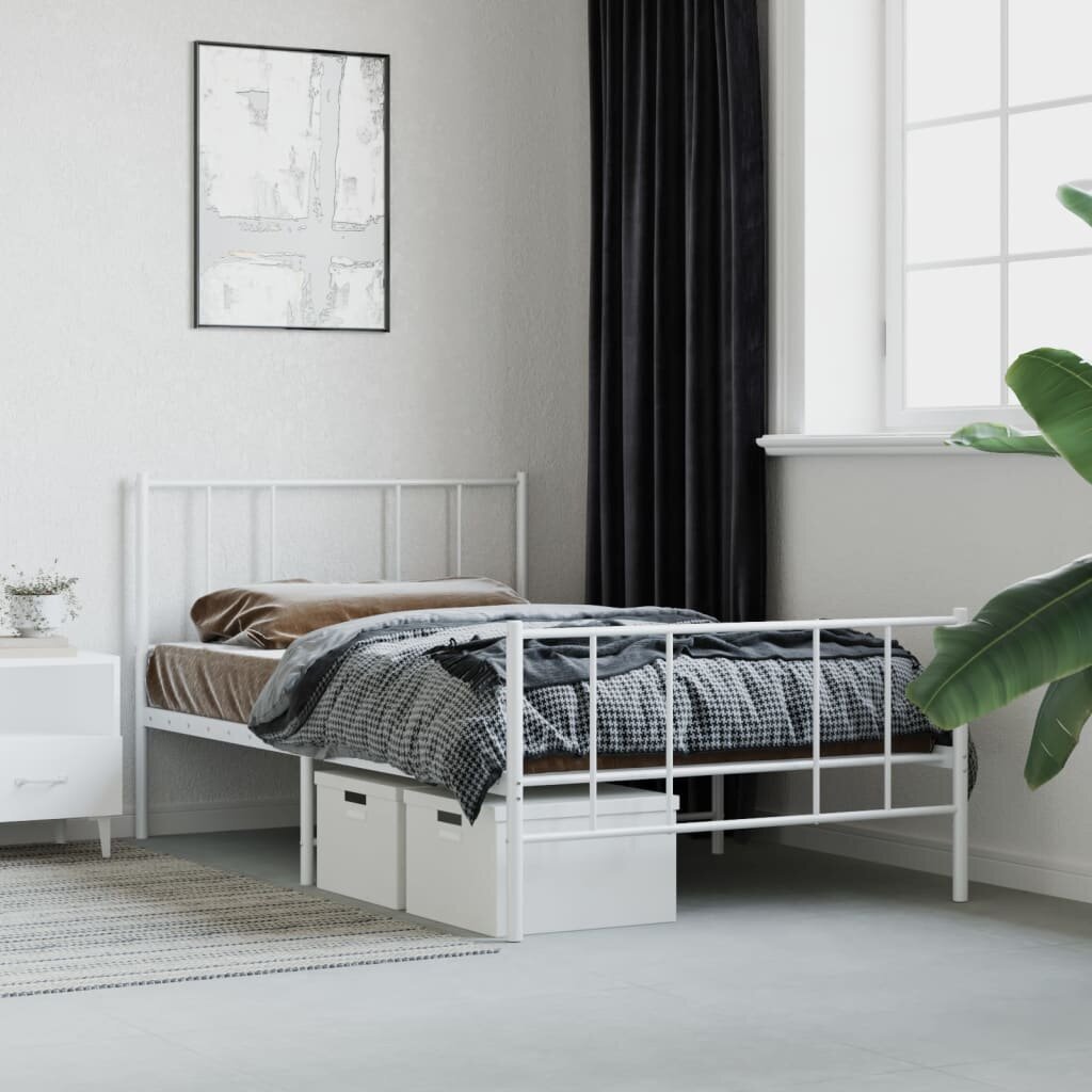 vidaXL metallist voodiraam peatsi ja jalutsiga, valge, 80 x 200 cm hind ja info | Voodid | kaup24.ee
