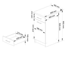 Köögikapp Oliwia, 60x40x85,2 cm, valge/hall цена и информация | Кухонные шкафчики | kaup24.ee