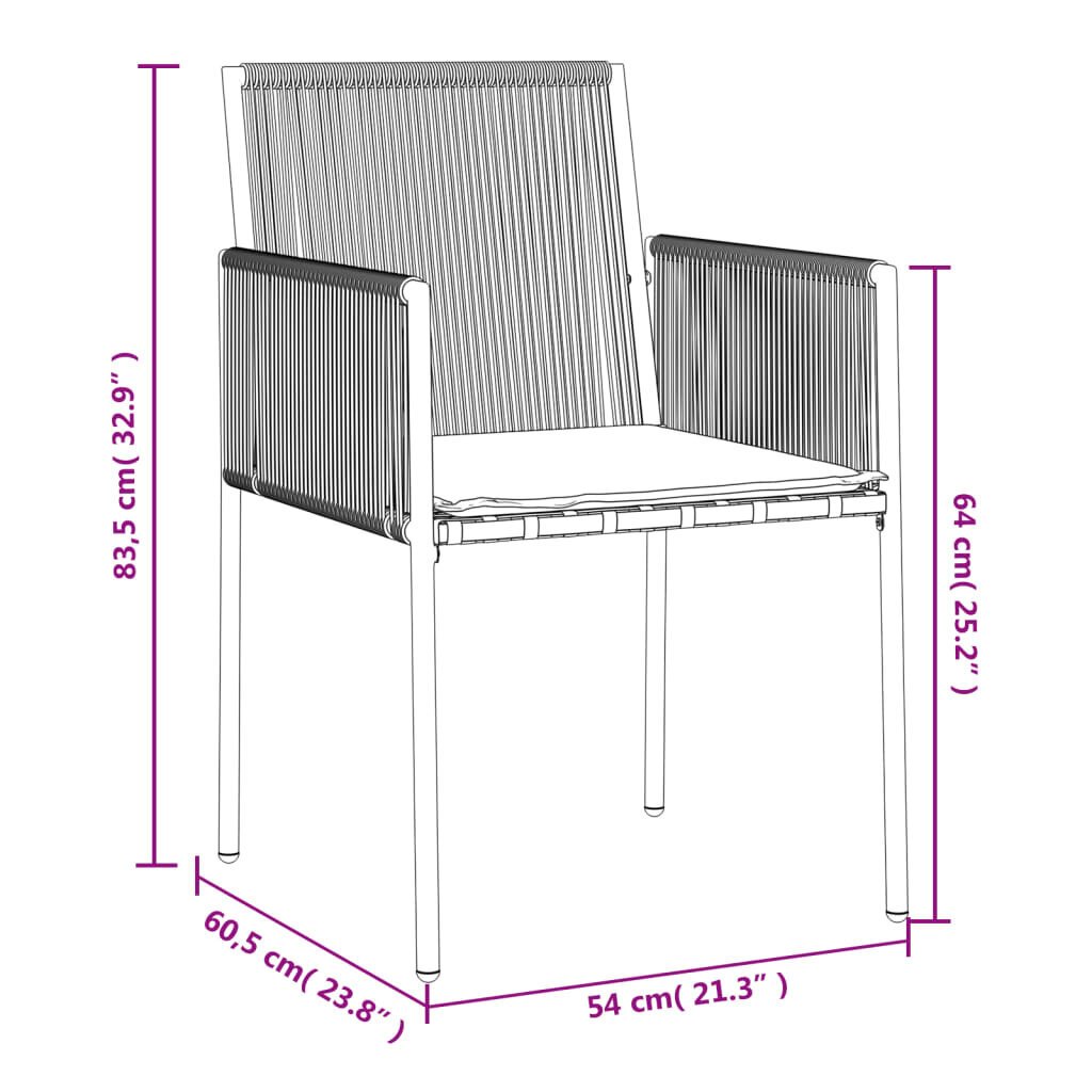 vidaXL aiatoolid patjadega 4 tk, must, 54 x 60,5 x 83,5 cm, polürotang hind ja info | Aiatoolid | kaup24.ee