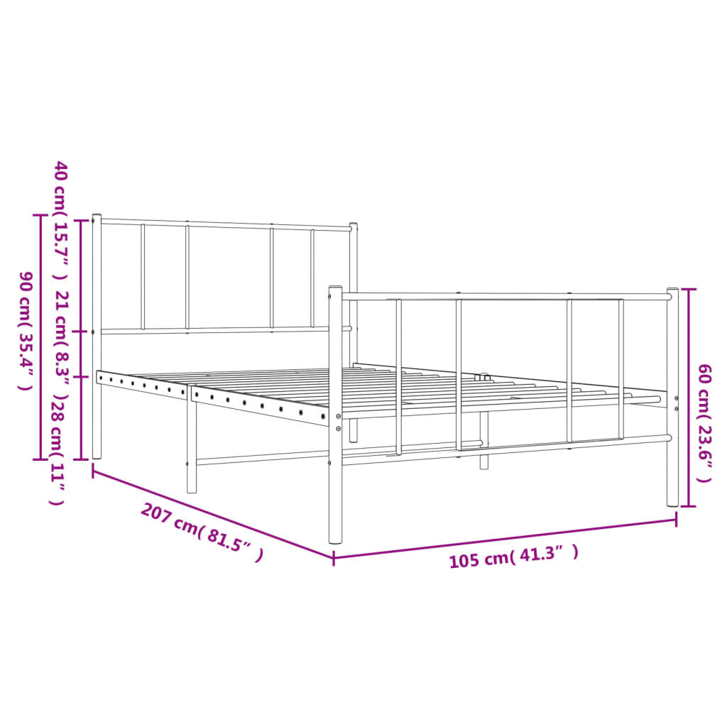 vidaXL metallist voodiraam peatsi ja jalutsiga, valge, 100x200 cm hind ja info | Voodid | kaup24.ee