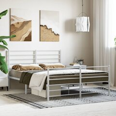vidaXL metallist voodiraam peatsi ja jalutsiga, valge, 150 x 200 cm hind ja info | Voodid | kaup24.ee