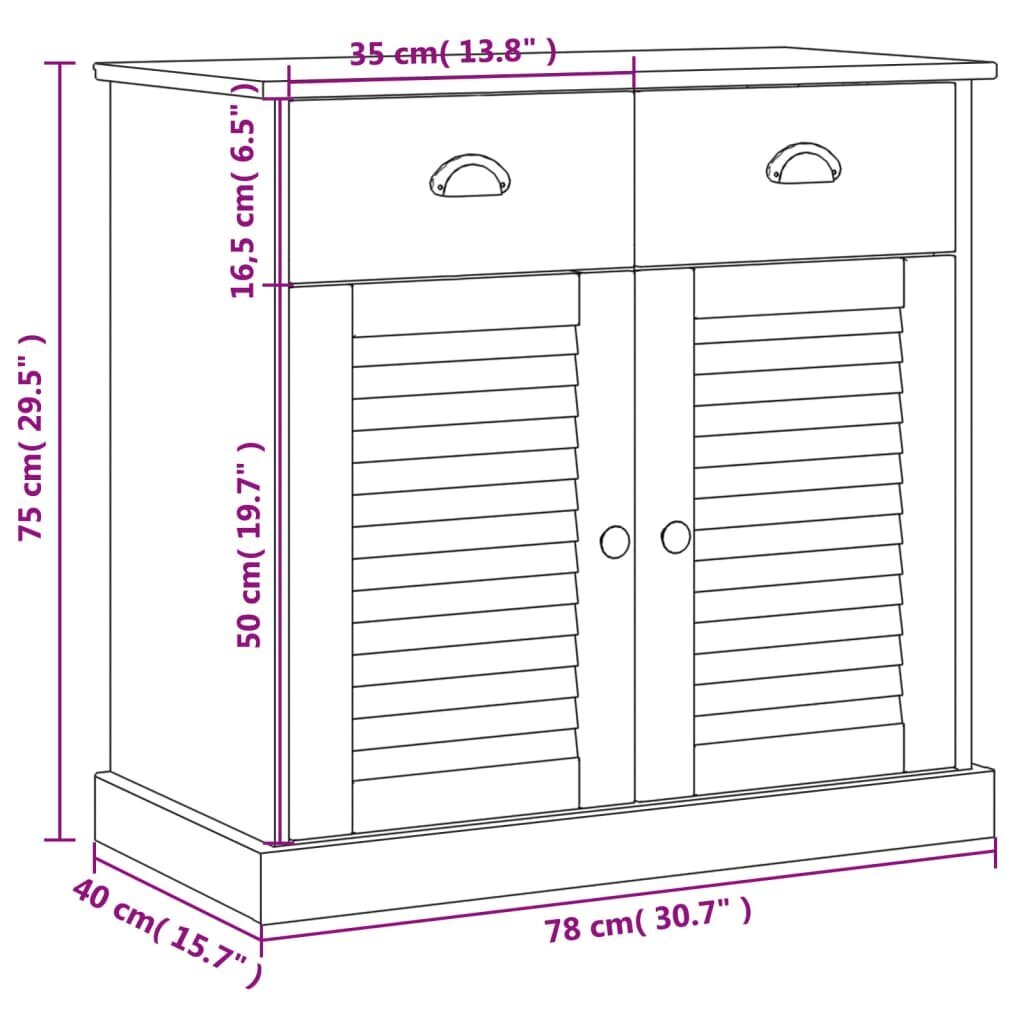 vidaXL sahtlitega puhvetkapp "VIGO" 78 x 40 x 75 cm, männipuit цена и информация | Elutoa väikesed kapid | kaup24.ee