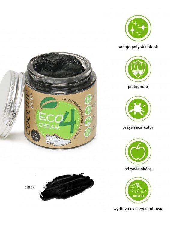 Ökoloogiline must immutuskreem siledale nahale (vegan) - Coccine Eco Cream 4 (black), 100 ml цена и информация | Rõivaste ja jalatsite hooldus | kaup24.ee