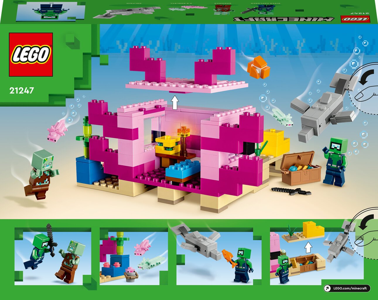 21247 LEGO® Minecrafti Axolotli maja hind ja info | Klotsid ja konstruktorid | kaup24.ee