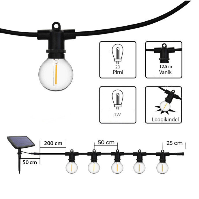 Päikesepaneeliga õue valguskett (LED) Perl hind ja info | Jõulutuled | kaup24.ee