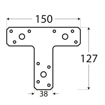 KT2 “T”- tüüp Naelutusplaat 150x127x38x2,0 mm цена и информация | Kinnitusvahendid | kaup24.ee