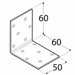 KM18 naelutusnurk – 60x60x50x2,0 mm hind ja info | Kinnitusvahendid | kaup24.ee