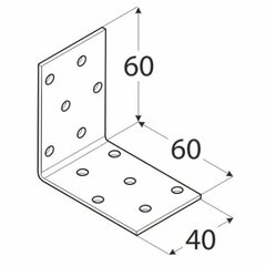 KM3 naelutusnurk – 60x60x40x2,0 mm цена и информация | Инструменты крепления | kaup24.ee