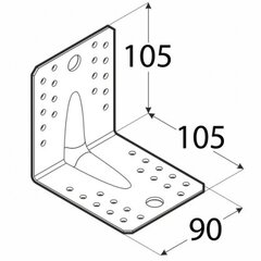 KP2 naelusnurk tugevdatud – 105x105x90x2,5 mm hind ja info | Kinnitusvahendid | kaup24.ee