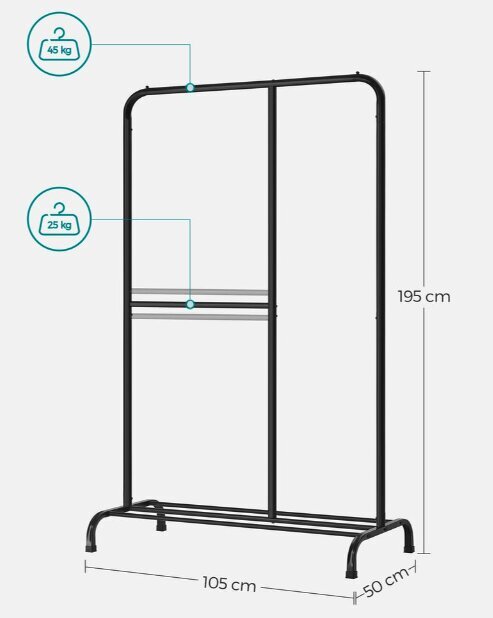 Üleriiete riidestange koos kingariiuliga, 105 x 50 x 195 cm, must hind ja info | Nagid | kaup24.ee