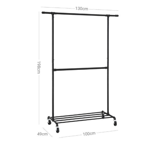 Riidestange metallist, 130 x 49 x 198 cm, must цена и информация | Riidestanged ja nagid | kaup24.ee