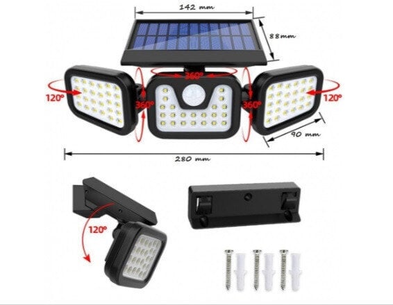 LED valgusti liikumisanduriga, päikesepatareiga, 3 osaline цена и информация | Aia- ja õuevalgustid | kaup24.ee