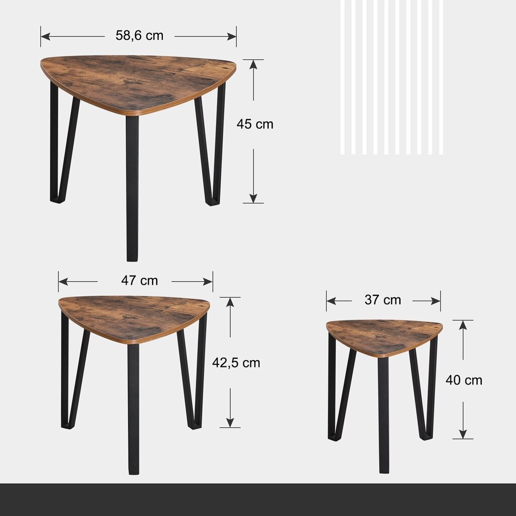 3-diivanilaua komplekt Songmics, pruun/must цена и информация | Diivanilauad | kaup24.ee