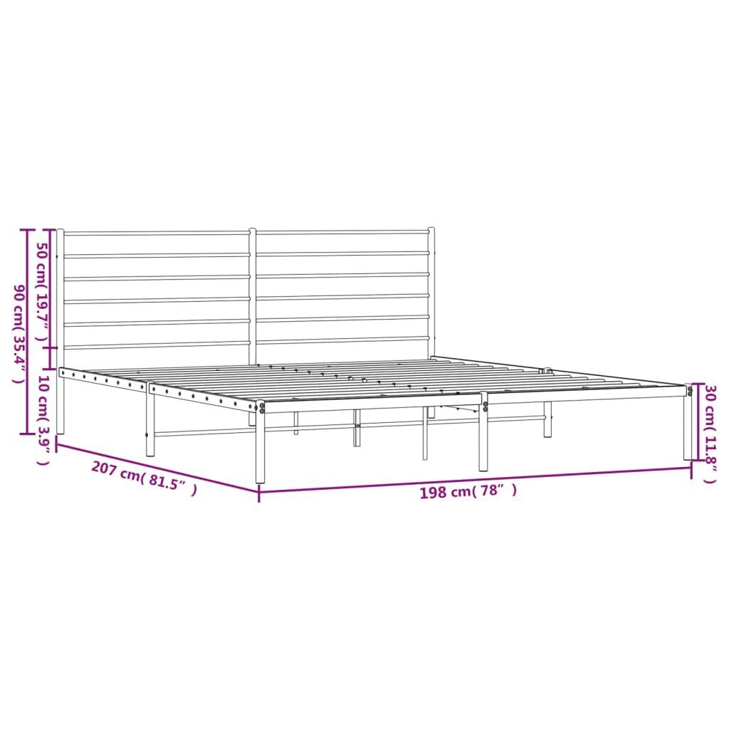 vidaXL metallist voodiraam peatsiga, valge, 193x203 cm hind ja info | Voodid | kaup24.ee