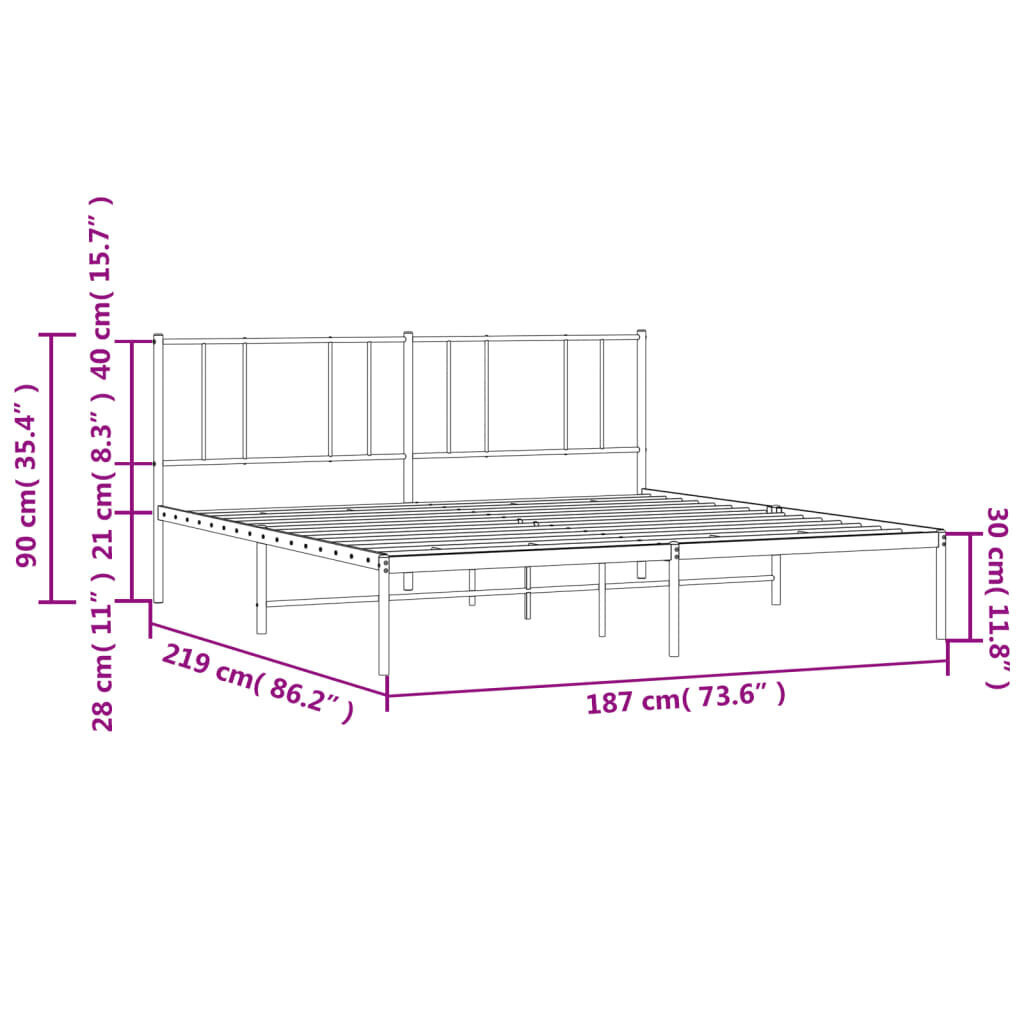 vidaXL metallist voodiraam peatsiga, valge, 183x213 cm hind ja info | Voodid | kaup24.ee