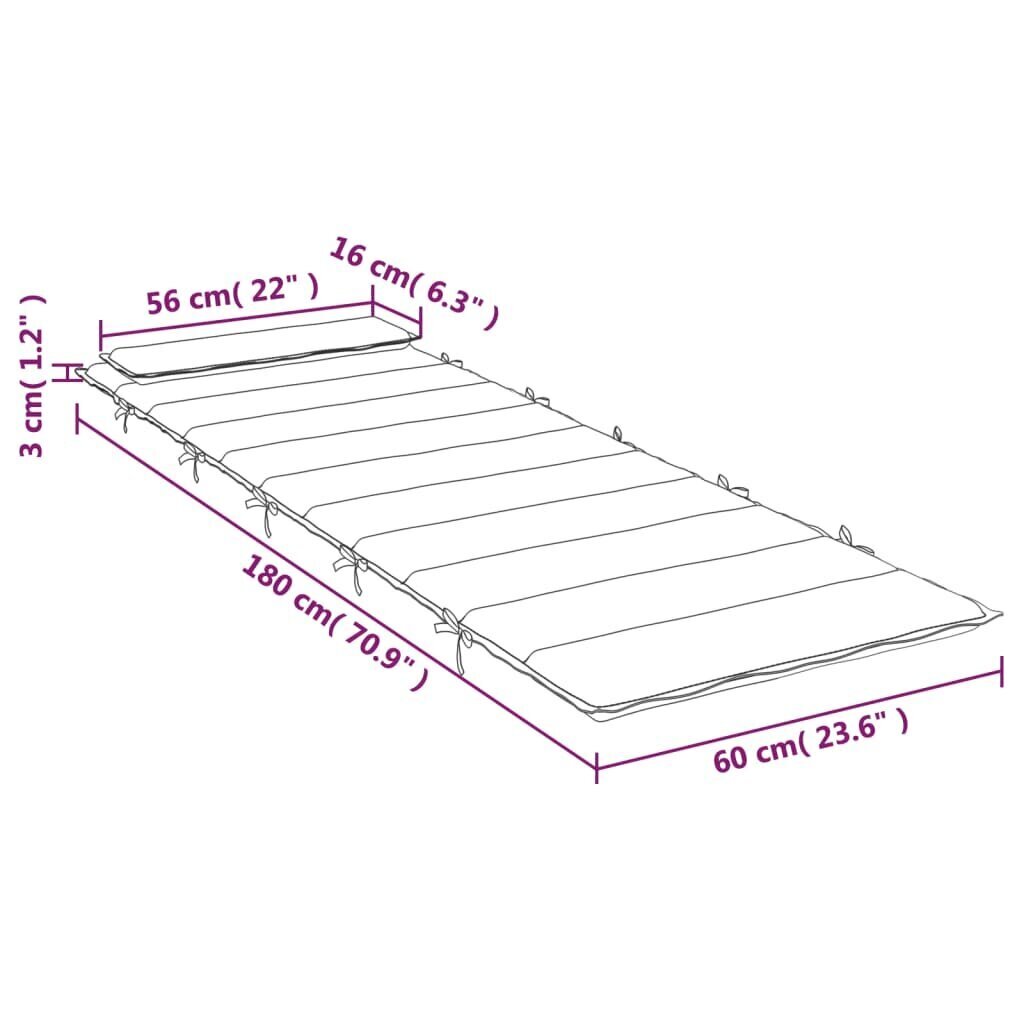 vidaXL päevitustooli padi, beež, 180 x 60 x 3 cm, oxford kangas hind ja info | Toolipadjad ja -katted | kaup24.ee