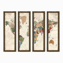 Репродукция из четырех частей Карта мира цена и информация | Настенные деревянные декорации | kaup24.ee