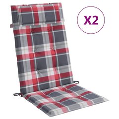 vidaXL kõrge seljatoega toolipadjad 2 tk, punane ruudumuster, kangas hind ja info | Toolipadjad ja -katted | kaup24.ee