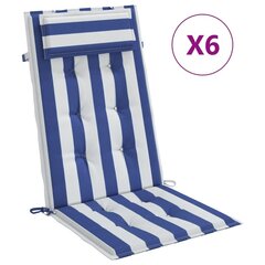 vidaXL kõrge seljatoega toolipadjad 6 tk, sinise/valge triibuline hind ja info | Toolipadjad ja -katted | kaup24.ee