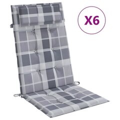 vidaXL kõrge seljatoega toolipadjad 6 tk, hall ruudumuster, kangas hind ja info | Toolipadjad ja -katted | kaup24.ee