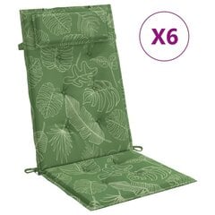 vidaXL kõrge seljatoega toolipadjad 6 tk, lehemuster, oxford kangas hind ja info | Toolipadjad ja -katted | kaup24.ee