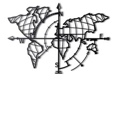 Настенное украшение World Map Compass Black, 1 шт. цена и информация | Детали интерьера | kaup24.ee