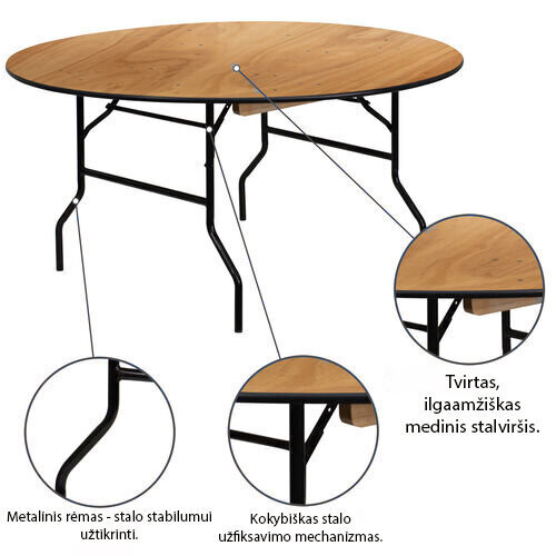 Ümmargune puidust laud Tonro, 120 cm hind ja info | Aialauad | kaup24.ee