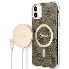 Zestaw Guess GUBPN61H4EACSW Case+Charger iPhone 11 6,1" brązowy|brown hard case 4G Print MagSafe цена и информация | Чехлы для телефонов | kaup24.ee