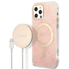 Zestaw Guess GUBPP12MH4EACSP Case+ Charger iPhone 12|12 Pro różowy|pink hard case 4G Print MagSafe цена и информация | Чехлы для телефонов | kaup24.ee