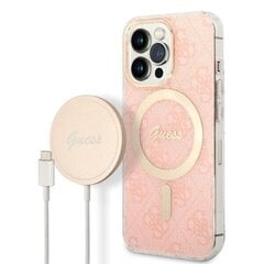 Zestaw Guess GUBPP13LH4EACSP Case+ Charger iPhone 13 Pro różowy|pink hard case 4G Print MagSafe цена и информация | Чехлы для телефонов | kaup24.ee