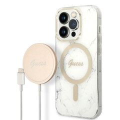 Zestaw Guess GUBPP14LHMEACSH Case+ Charger iPhone 14 Pro 6,1" biały|white hard case Marble MagSafe цена и информация | Чехлы для телефонов | kaup24.ee