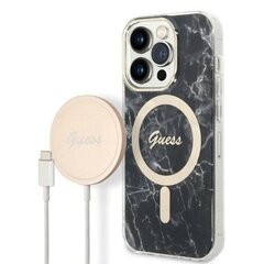 Zestaw Guess GUBPP14XHMEACSK Case+ Charger iPhone 14 Pro Max 6,7" czarny|black hard case Marble MagSafe цена и информация | Чехлы для телефонов | kaup24.ee