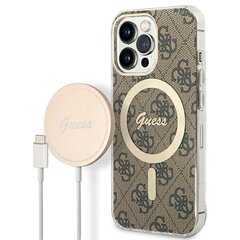 Zestaw Guess GUBPP13XH4EACSW Case+ Charger iPhone 13 Pro Max brązowy|brown hard case 4G Print MagSafe цена и информация | Чехлы для телефонов | kaup24.ee