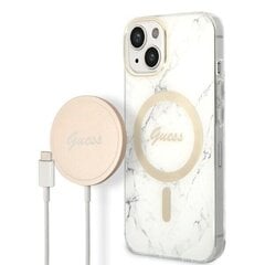 Zestaw Guess GUBPP14MHMEACSH Case+ Charger iPhone 14 Plus 6,7" biały|white hard case Marble MagSafe цена и информация | Чехлы для телефонов | kaup24.ee