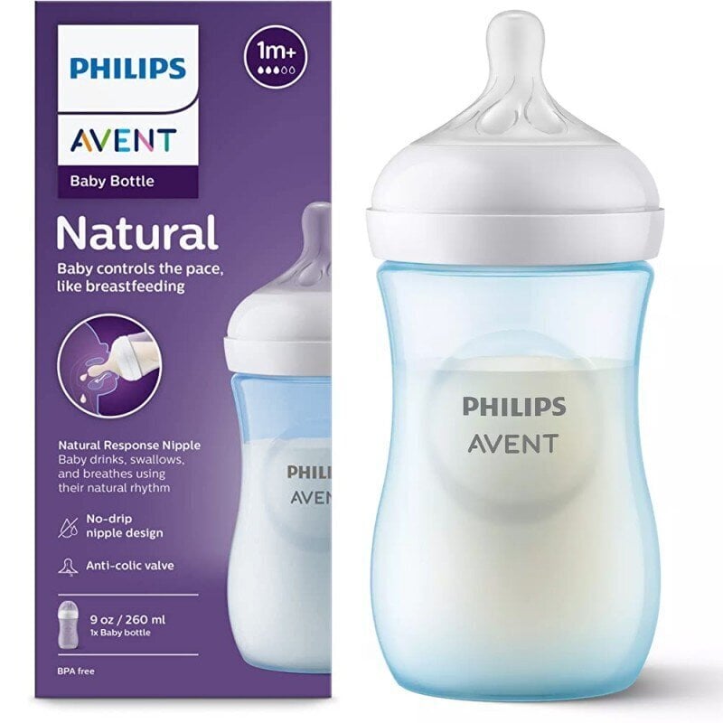 Pudel Philips Avent Natural Response, sinine, 1 kuu+, 260 ml hind ja info | Lutipudelid ja aksessuaarid | kaup24.ee