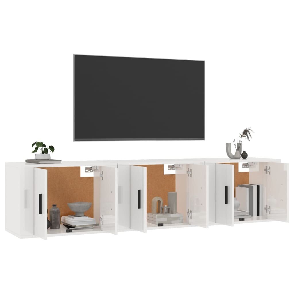 vidaXL seina telerikapid, 3 tk, kõrgläikega valge, 57 x 34,5 x 40 cm hind ja info | TV alused | kaup24.ee