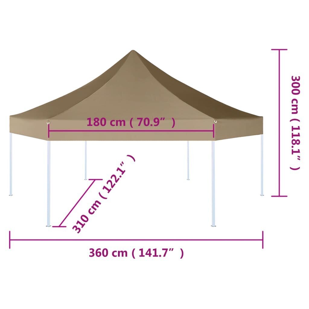 vidaXL kuusnurkne pop-up kokkupandav telk, 3,6x3,1 m, pruunikashall hind ja info | Varikatused ja aiapaviljonid | kaup24.ee