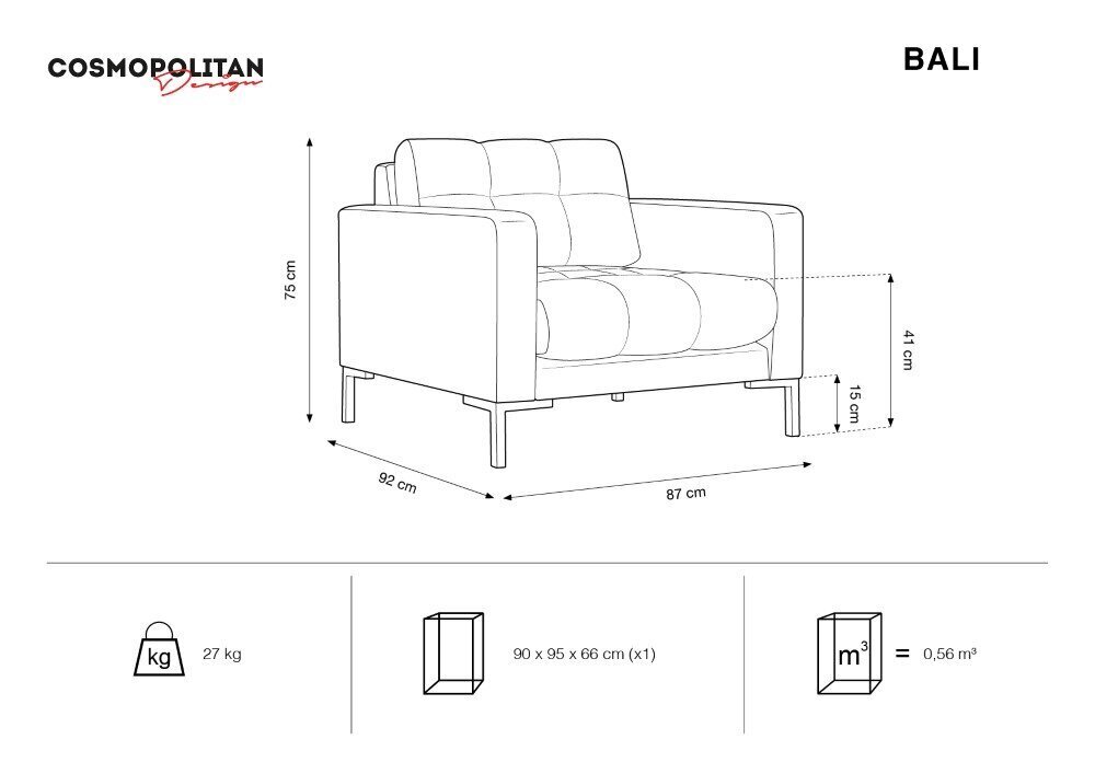 Tugitool Cosmopolitan Design Bali 1S-V, tumehall/must цена и информация | Tugitoolid ja tugitoolvoodid | kaup24.ee