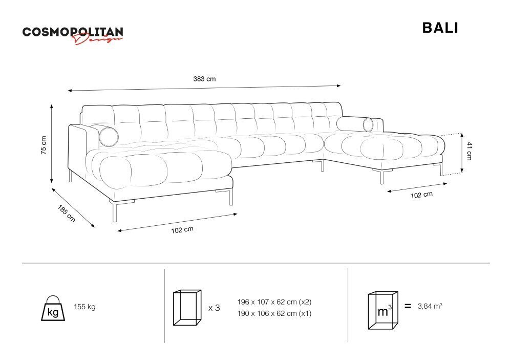 Pehme nurgadiivan Cosmopolitan Design Bali 7, kollane/must hind ja info | Nurgadiivanid ja nurgadiivanvoodid | kaup24.ee