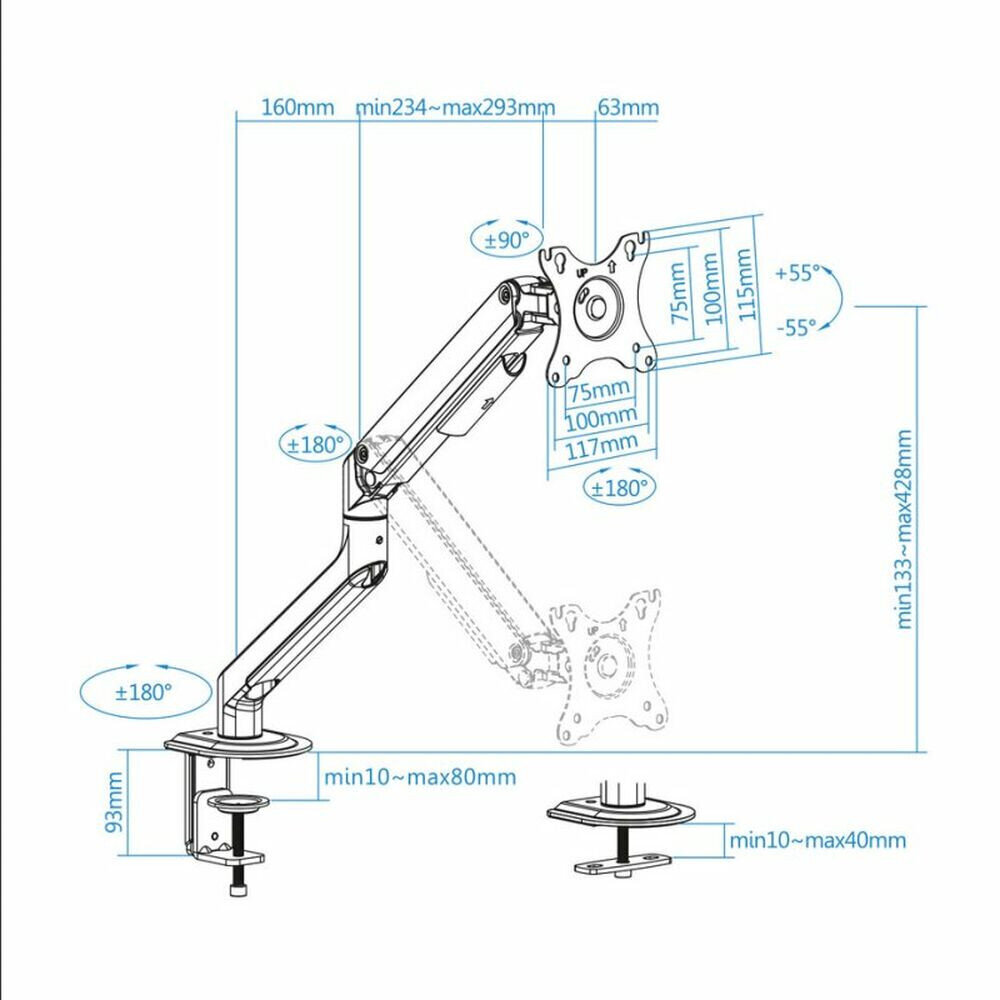 TV-kinnitus TooQ DB4032TNR-G, Vesa 100, 17"-32" hind ja info | Teleri seinakinnitused ja hoidjad | kaup24.ee