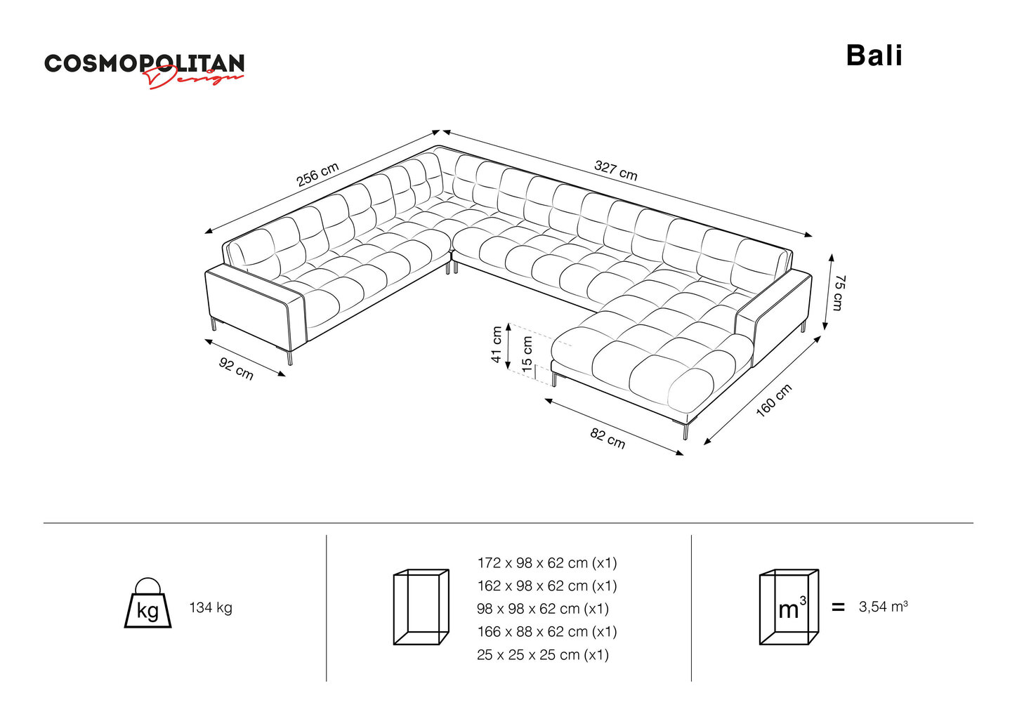 Pehme nurgadiivan Cosmopolitan Design Bali 7S-VUL, tumehall/must hind ja info | Nurgadiivanid ja nurgadiivanvoodid | kaup24.ee