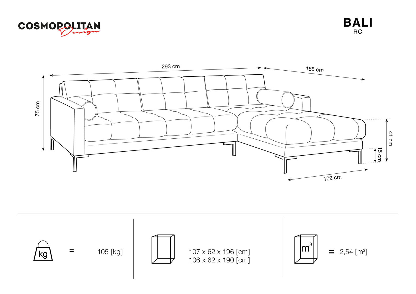 Pehme nurgadiivan Cosmopolitan Design Bali R 5S, must hind ja info | Nurgadiivanid ja nurgadiivanvoodid | kaup24.ee