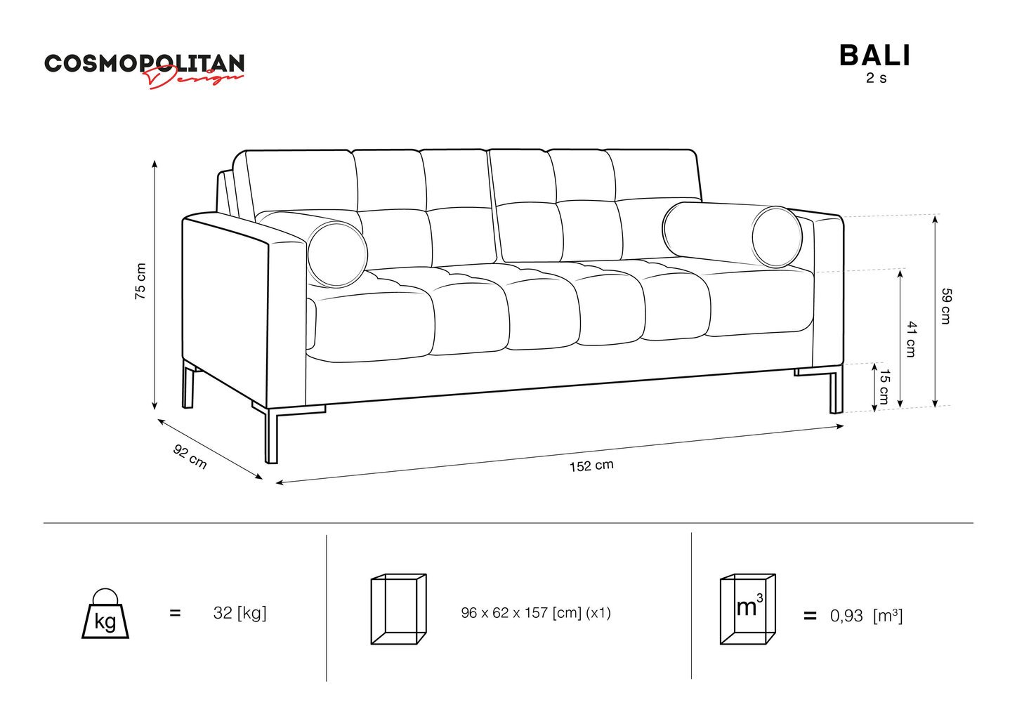 Diivan Cosmopolitan Design Bali 2S, tumehall/kuldne цена и информация | Diivanid ja diivanvoodid | kaup24.ee