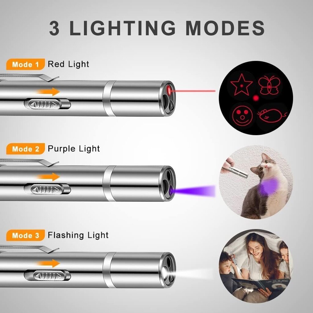 Interaktiivne laseriga osuti koos taskulambi ja ultraviolettvalgusega lemmikloomadele 3 ühes LED Laser Pointer цена и информация | Mänguasjad kassidele | kaup24.ee