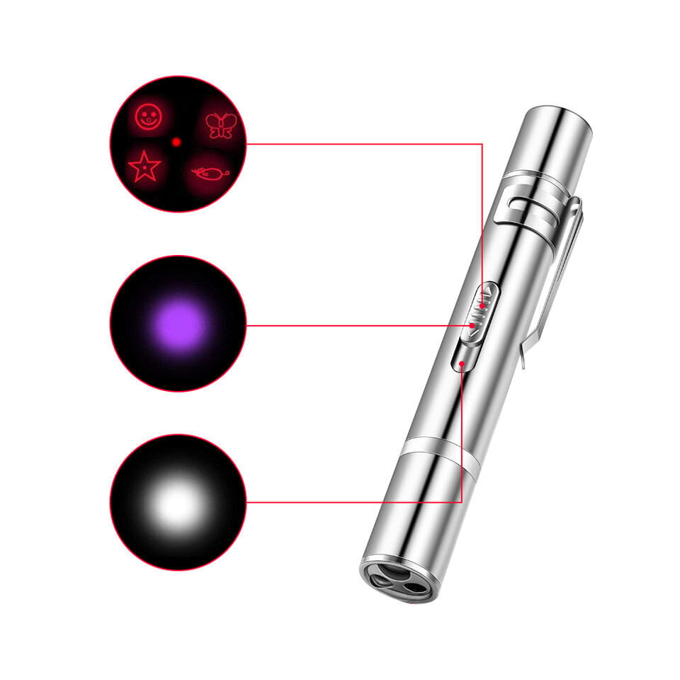 Interaktiivne laseriga osuti koos taskulambi ja ultraviolettvalgusega lemmikloomadele 3 ühes LED Laser Pointer цена и информация | Mänguasjad kassidele | kaup24.ee
