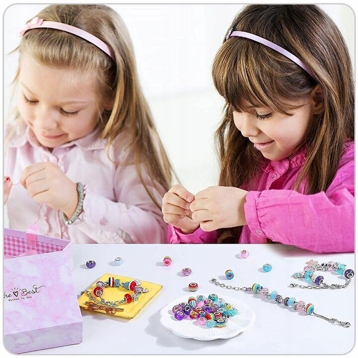 Tüdrukute käevõrude komplekt DIY, roosa 64 tükki hind ja info | Laste aksessuaarid | kaup24.ee