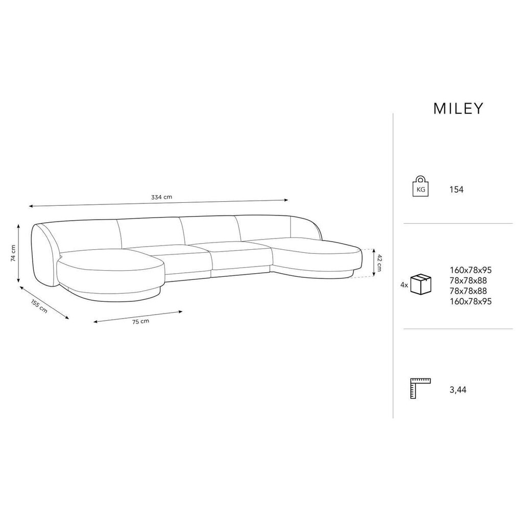 Sametist panoraamdiivan Micadoni Miley, 334 x 155 x 74, sinine цена и информация | Diivanid ja diivanvoodid | kaup24.ee